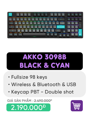 Bàn phím AKKO 3098B Multi-modes Black & Cyan