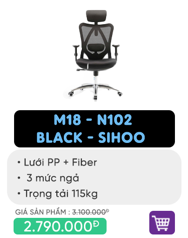 Ghế xoay màu xám M18 - N102 Black - Sihoo