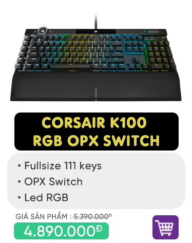 Bàn phím cơ Corsair K100 RGB Optical switch (OPX-RF) (CH-912A01A-NA)