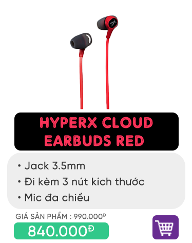 Tai nghe HyperX Cloud Earbuds Red HX-HSCED-RD