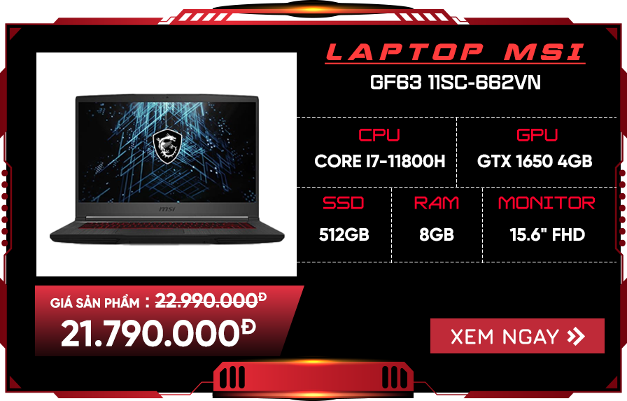 Laptop MSI GF63 11SC-662VN
