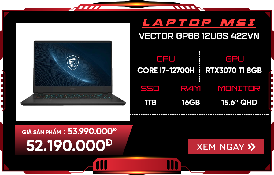 Laptop MSI Vector GP66 12UGS 422VN