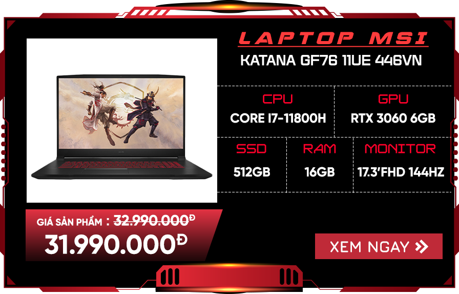 Laptop MSI Gaming Katana GF76 11UE 446VN