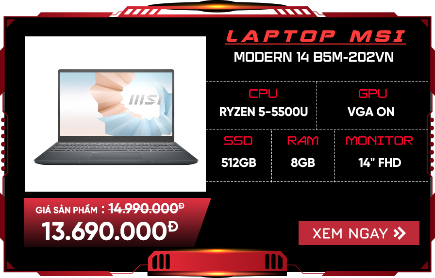 Laptop MSI Modern 14 B5M-202VN