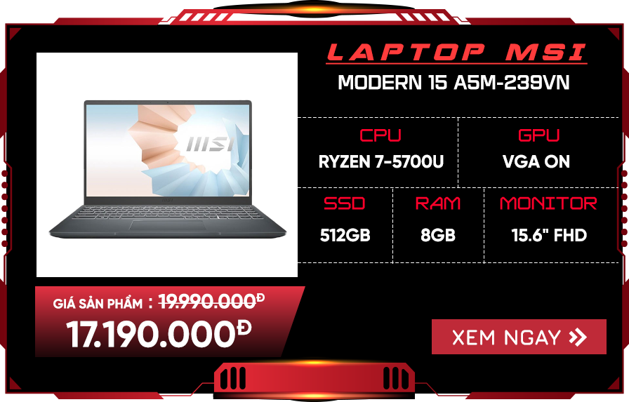 Laptop MSI Modern 15 A5M-239VN