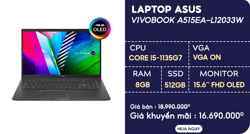 Laptop Asus Vivobook A515EA-L12033W