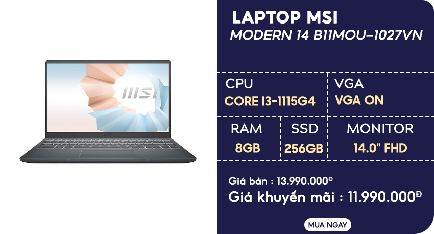 Laptop MSI Modern 14 B11MOU-1027VN