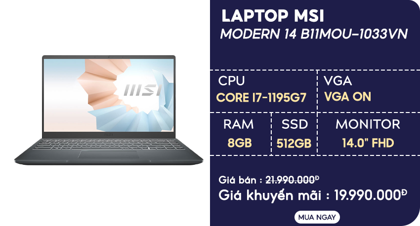 Laptop MSI Modern 14 (B11MOU-1033VN)