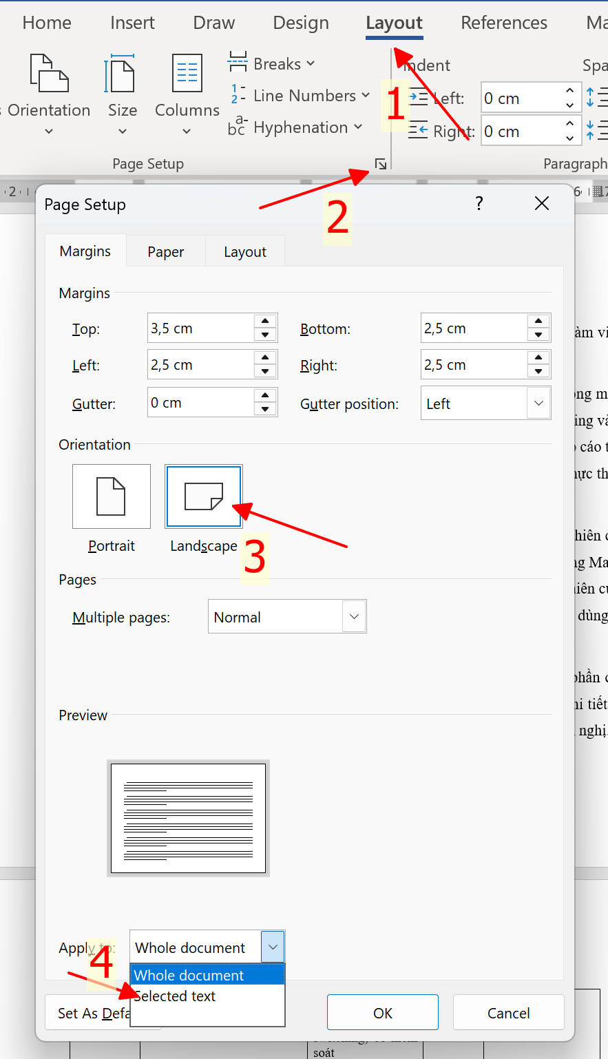 Hướng dẫn cách xoay ngang 1 trang bất kỳ trong Word