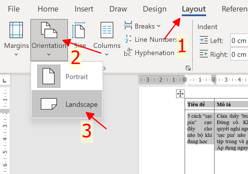 Hướng dẫn cách xoay ngang 1 trang bất kỳ trong Word