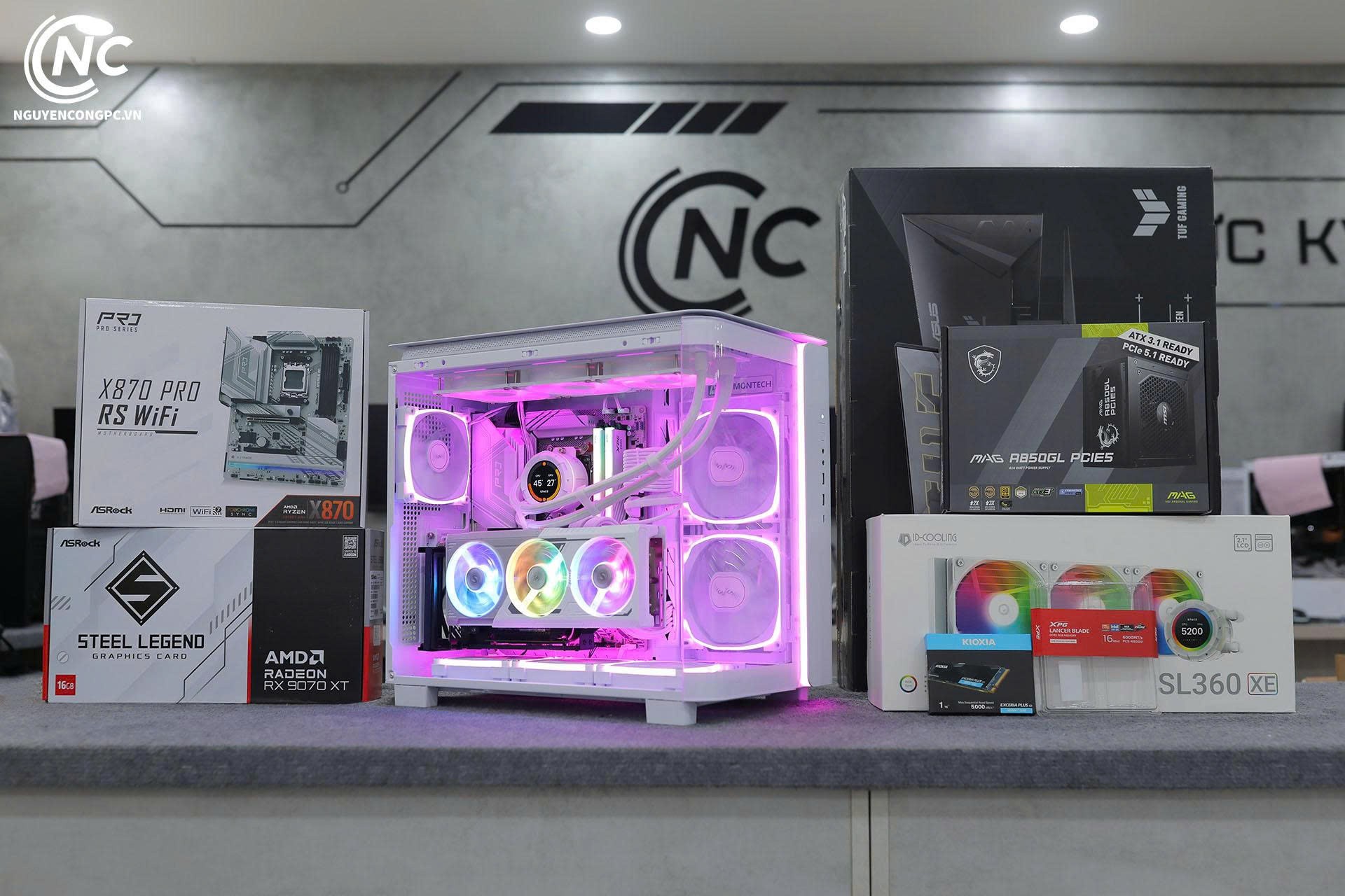 PC Ryzen 7 9800X3D RX 9070 XT 16GB chơi game 4K VRAM lớ