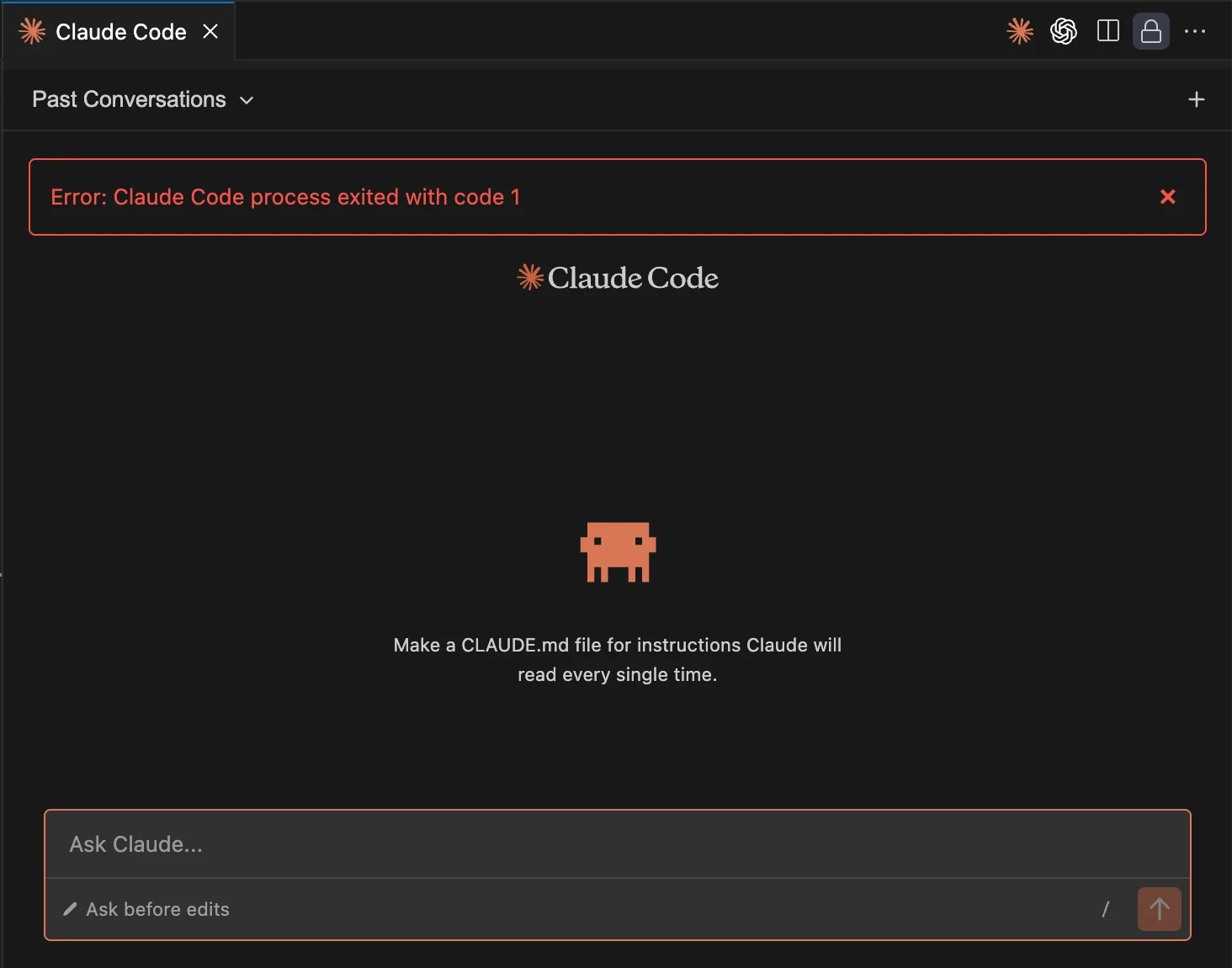 Claude Code process exited with code 1