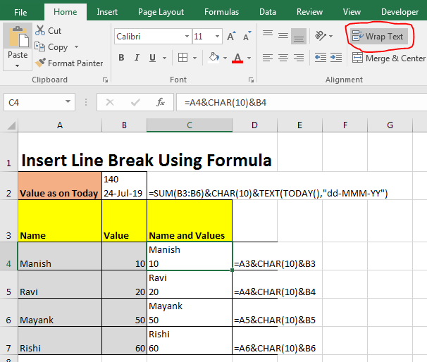 Xuống dòng Excel NCPC 