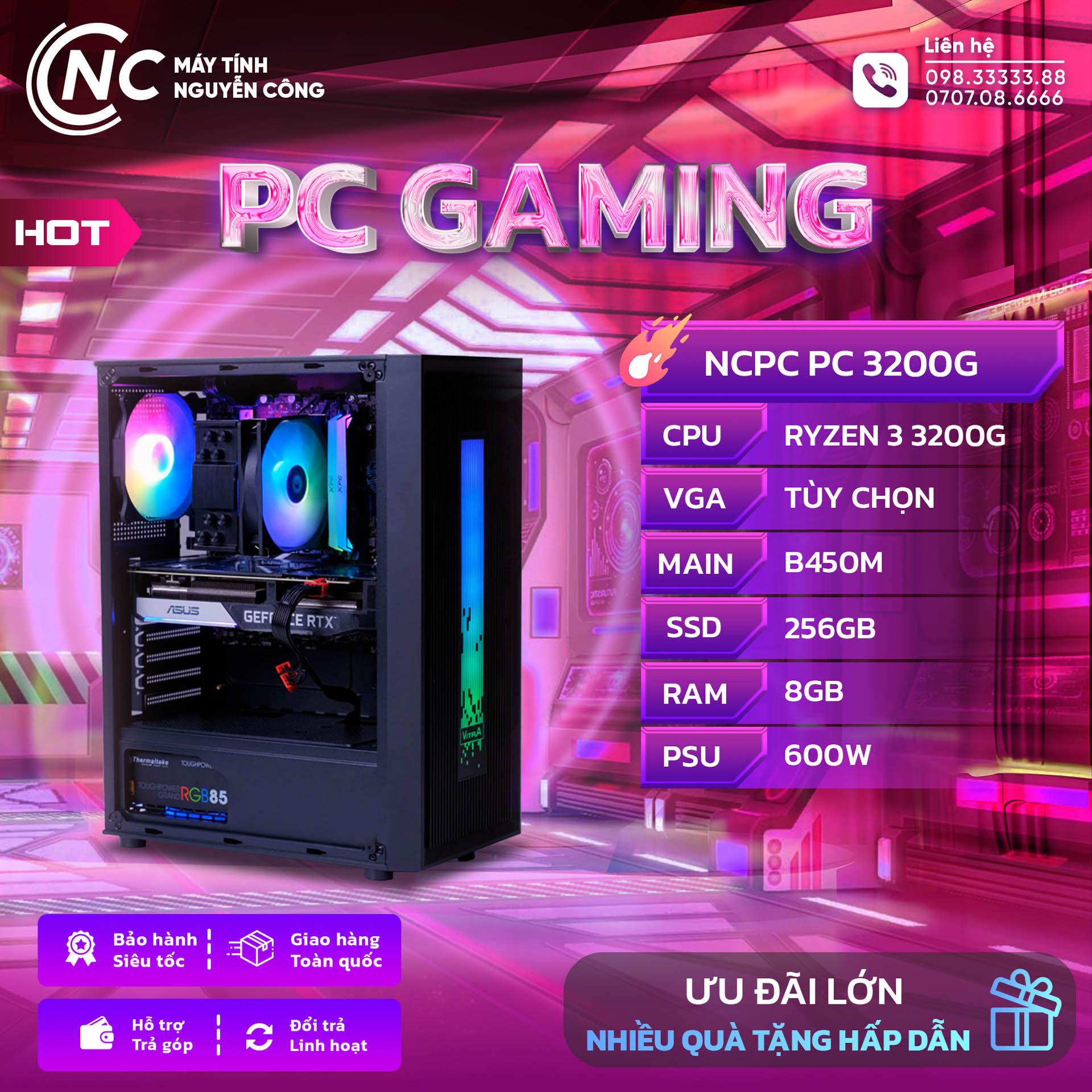 PC Gaming I3 GT 1030 Kèm màn hình 24 inch