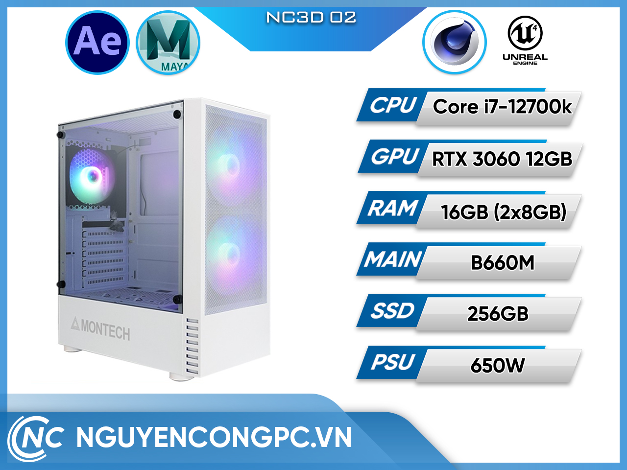 NC3D 02 (i7-12700K/B660/16G RAM/256GB SSD/3060 12Gb/Air Cooling)