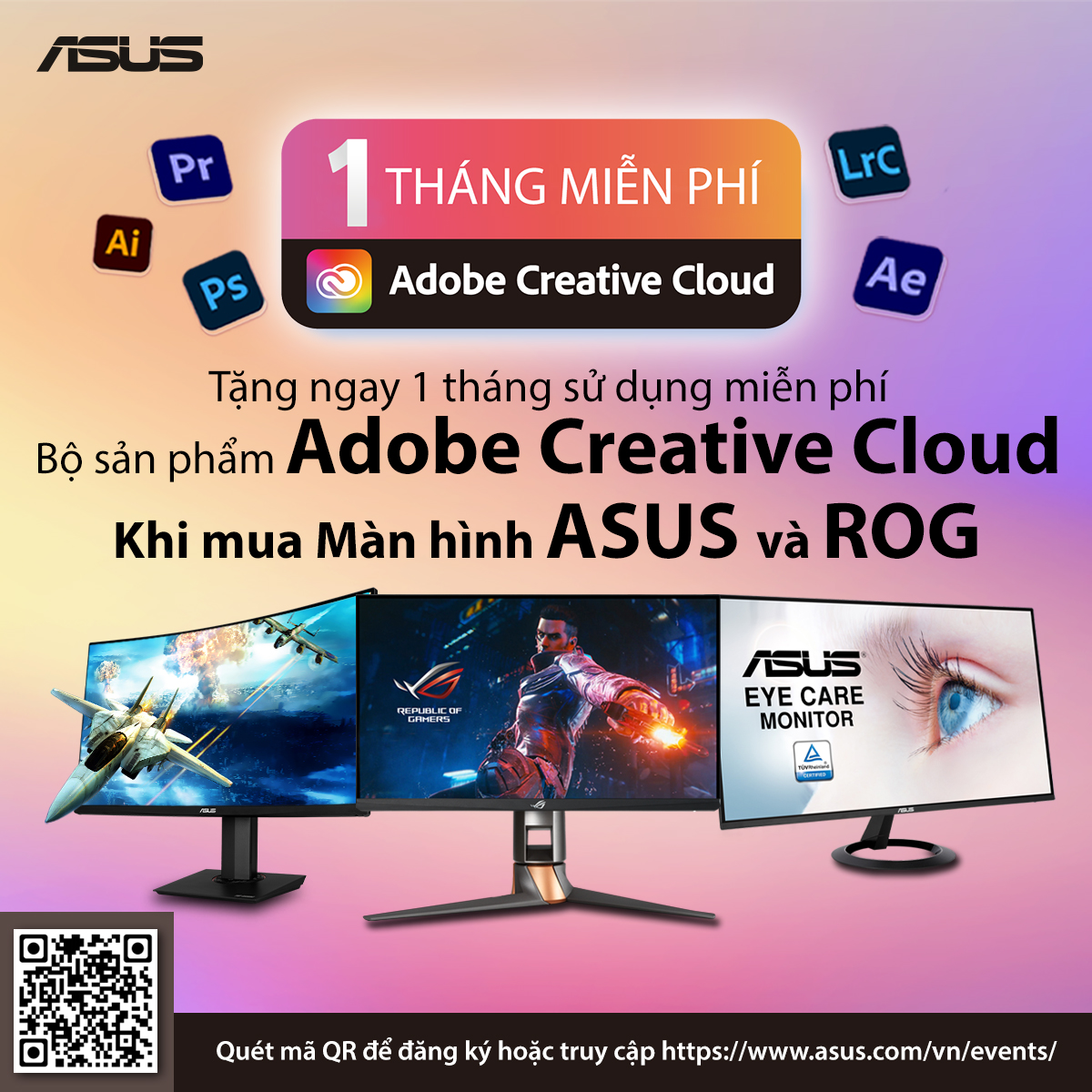 Mua màn hình Asus ProArt tặng ngay bộ sản phẩm Adobe Creative Cloud trị giá 5.500.000VND