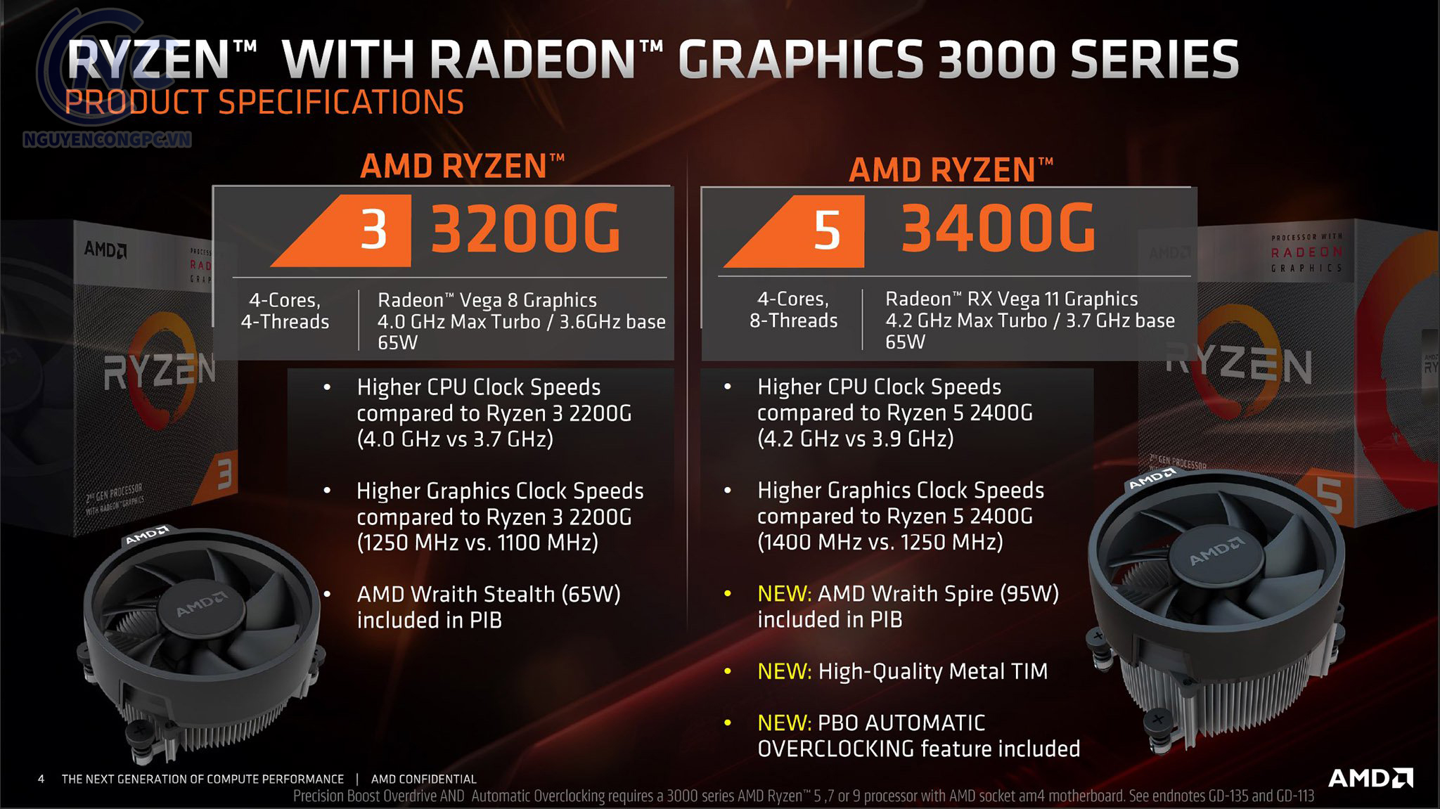 AMD giới thiệu thêm Cpu Ryzen 3 3200G và Ryzen 5 3400G tích hợp đồ họa cho giá rẻ cho phân khúc phổ thông.