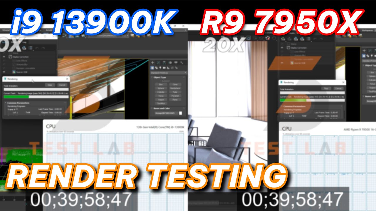 Test render Intel Core i9-13900K vs AMD Ryzen 9 7950X - V-ray, Corona