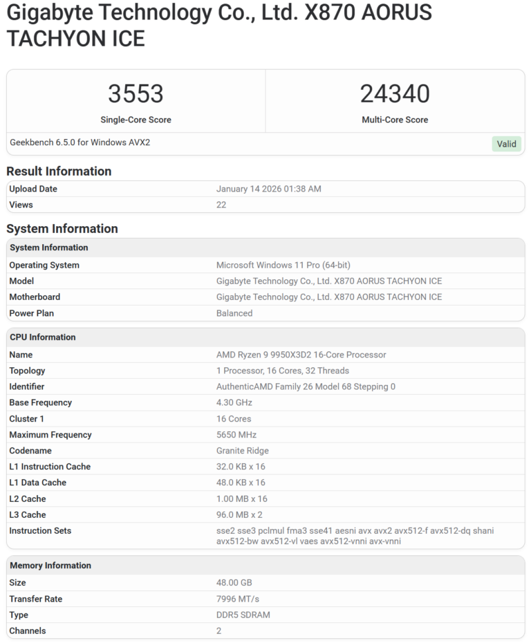 Ryzen 9 9950X3D2 Geekbench