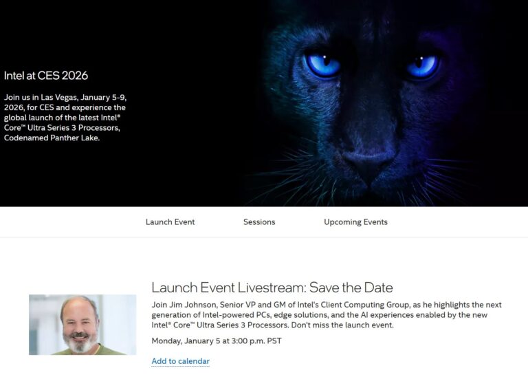Intel thông báo buổi giới thiệu chính thức cho chip Panther Lake tại CES 2026