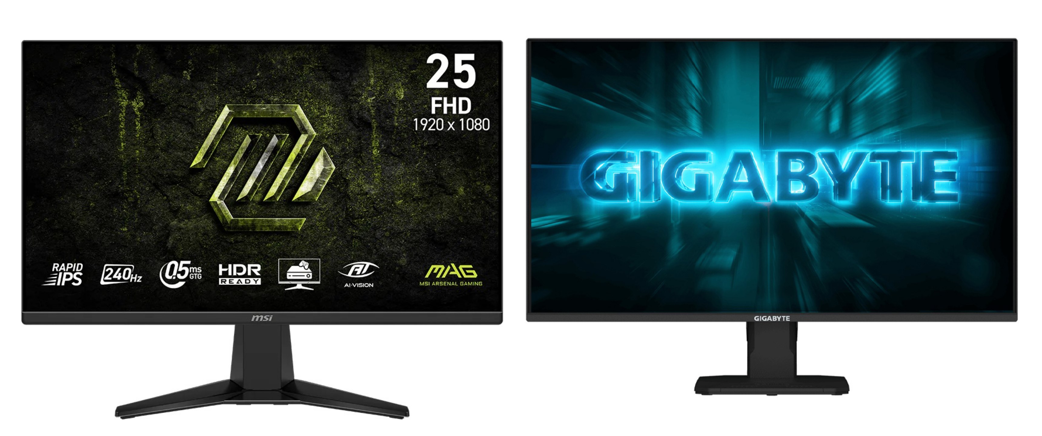 hai màn hình Gigabyte GS2F14 và MAG 255F X24