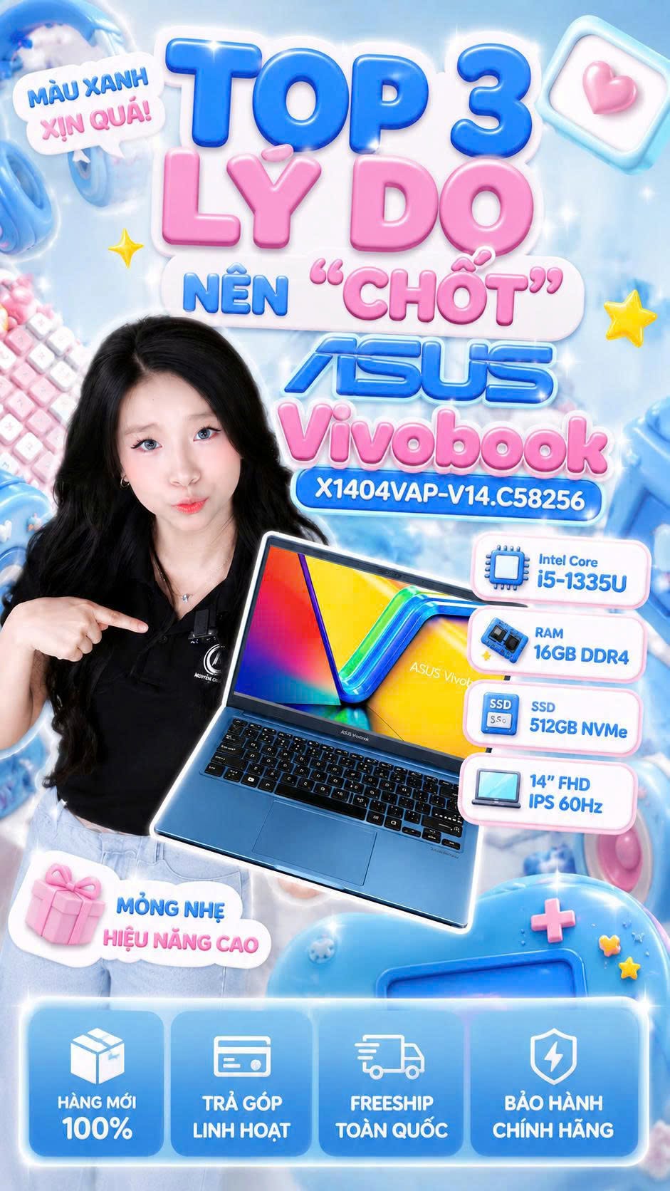 Laptop ASUS Vivobook X1404VAP sẵn Windows 11 bản quyền