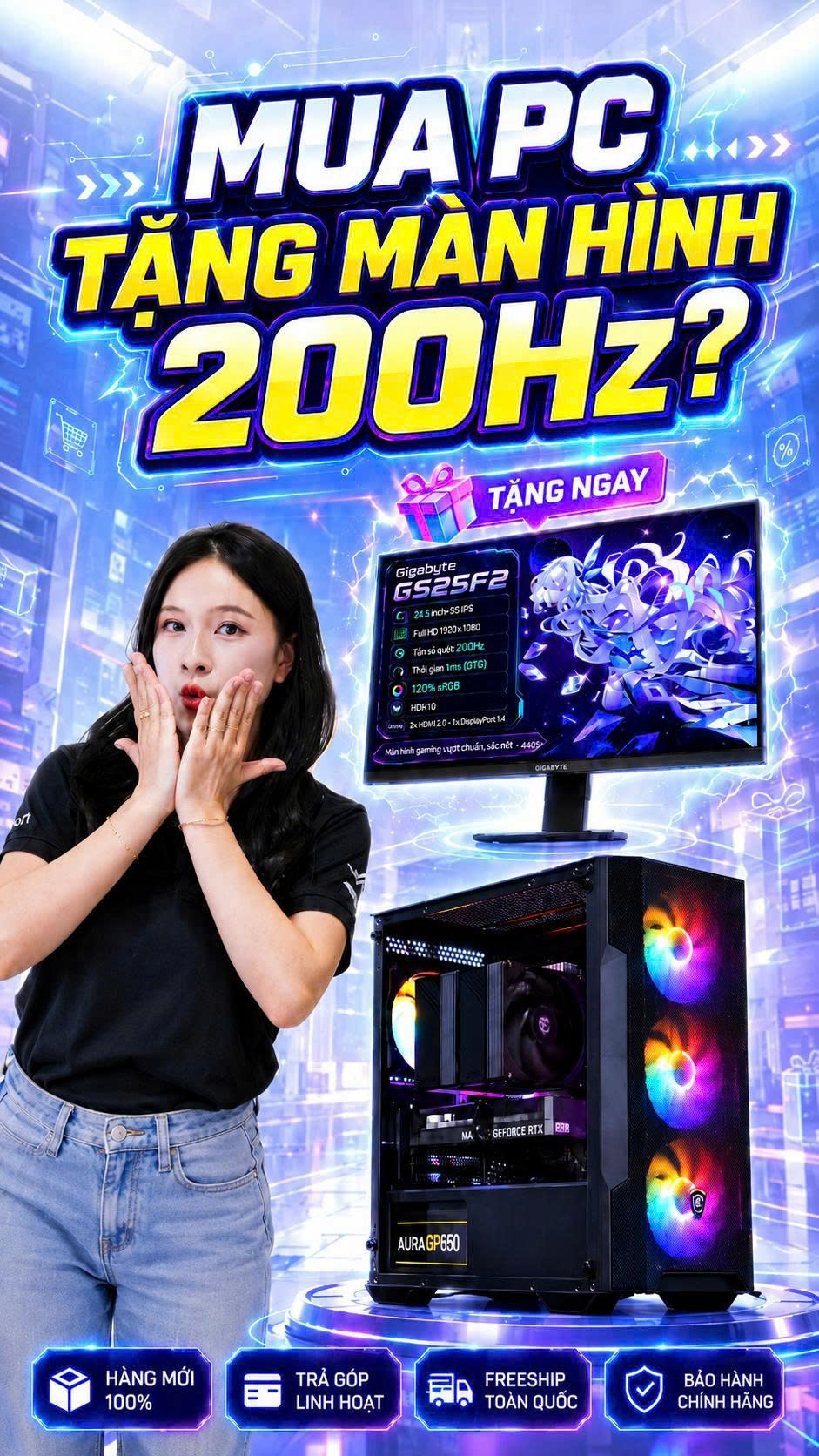 Bộ PC Gaming Intel Core i5-14600KF, Ram 16GB, VGA RTX 5060 [TẶNG MÀN HÌNH]