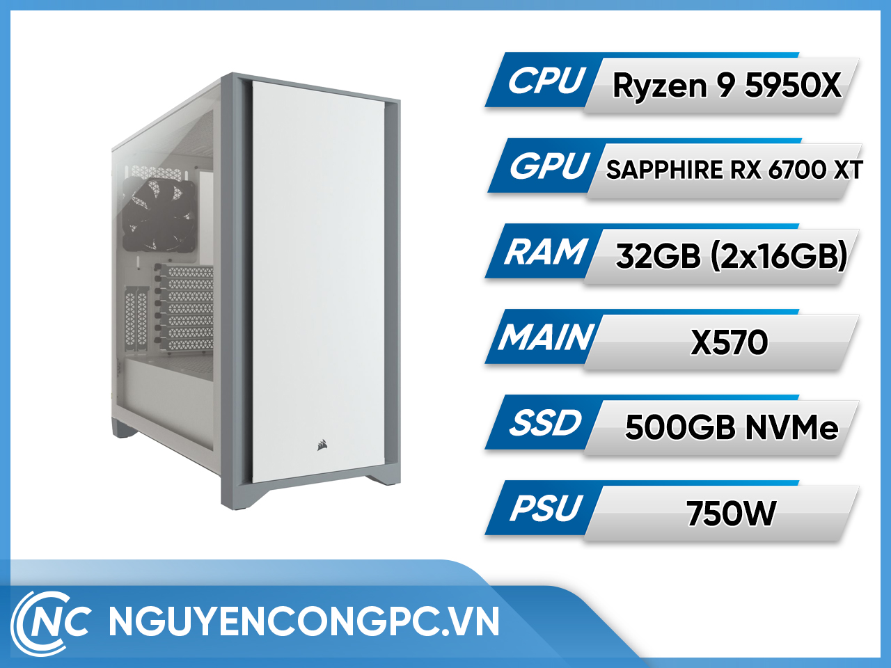 Bộ máy tính AMD Ryzen 9 5950X | RAM 32GB | VGA SAPPHIRE RX 6700 XT