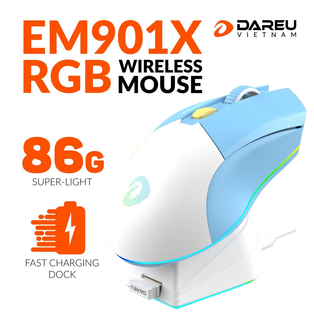 Chuột DareU EM901X RGB Superlight Wireless BLUE-WHITE
