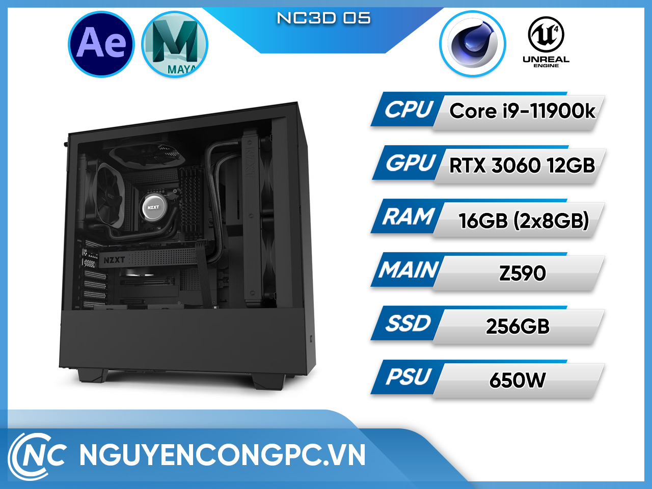 NC3D 05 (i9-11900K/Z590/32G RAM/ 256G SSD/3060 12G/AIO 280 Cooling)