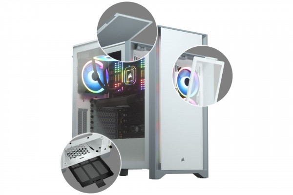 Vỏ case Corsair 4000D Tempered Glass White