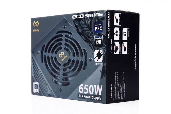 Nguồn Máy Tính Infinity ECO 650W (80 Plus/Active PFC/Single Rail)