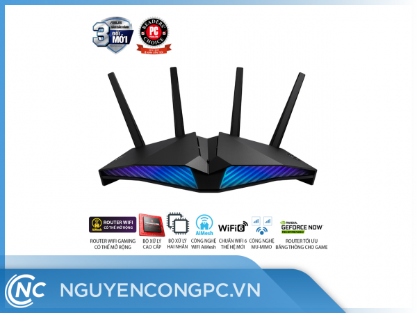 ASUS RT-AX82U (Gaming Router) Wifi AX54002 băng tần,  router WiFi có thể mở rộng, Wifi 6 (802.11ax), AiMesh 360 WIFI Mesh, AiProtection, USB 3.1, Aura