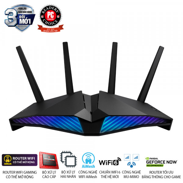 ASUS RT-AX82U (Gaming Router) Wifi AX54002 băng tần,  router WiFi có thể mở rộng, Wifi 6 (802.11ax), AiMesh 360 WIFI Mesh, AiProtection, USB 3.1, Aura