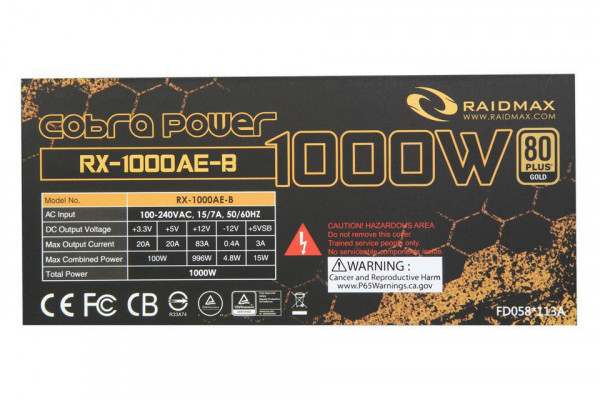 Nguồn Máy Tính RAIDMAX Cobra RX-1000AE-B (1000W/80 PLUS GOLD/Semi Modular)