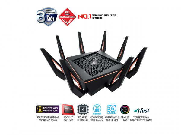 ASUS ROG Rapture GT-AX11000 (Gaming Router) Wifi AX11000 3 băng tần 10 Gigabit, router WiFi gaming có thể mở rộng, Wifi 6 (802.11ax), AiMesh 360 WIFI Mesh, WTFast, AiProtection, AURA RGB