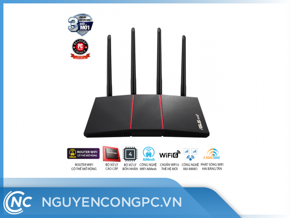 ASUS RT-AX55 (Gaming Router) Wifi AX1800 2 băng tần, router WiFi có thể mở rộng, Wifi 6 (802.11ax), AiMesh WIFI Mesh, MU-MIMO, AiProtection