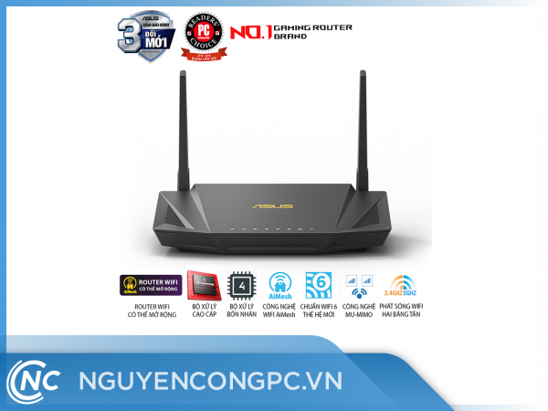 ASUS RT-AX56U (Gaming Router) Wifi AX1800 2 băng tần, router WiFi có thể mở rộng, Wifi 6 (802.11ax), AiMesh WIFI Mesh, MU-MIMO, AiProtection, USB 3.1