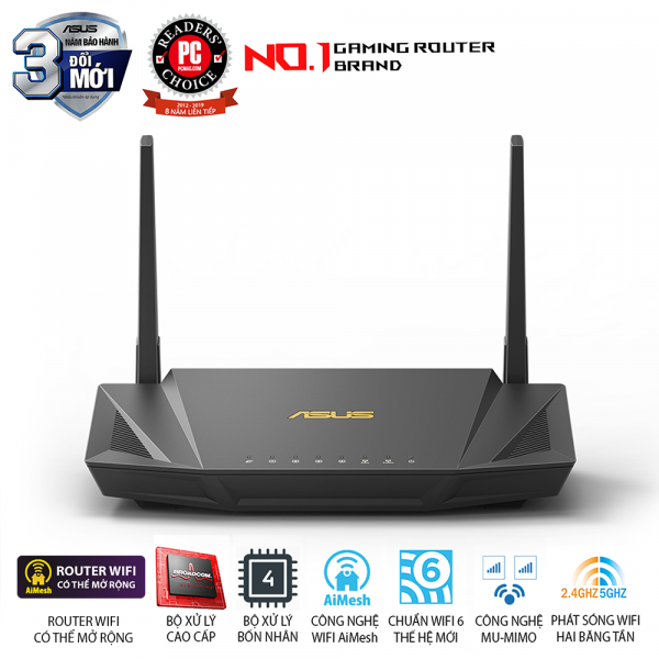 ASUS RT-AX56U (Gaming Router) Wifi AX1800 2 băng tần, router WiFi có thể mở rộng, Wifi 6 (802.11ax), AiMesh WIFI Mesh, MU-MIMO, AiProtection, USB 3.1