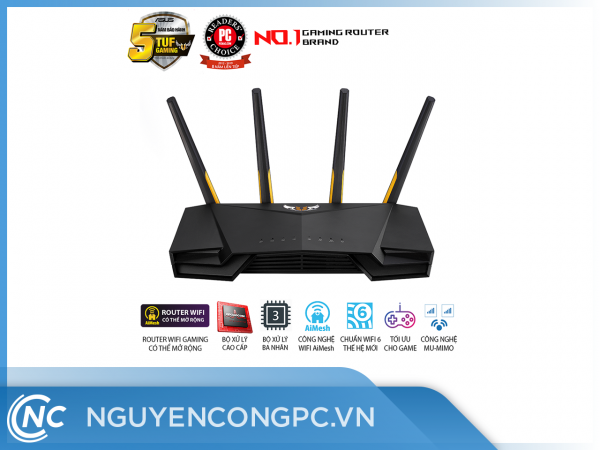 ASUS TUF GAMING AX3000 (Gaming Router) Wifi AX3000 2 băng tần, router WiFi gaming có thể mở rộng, Wifi 6 (802.11ax), AiMesh WIFI Mesh, MU-MIMO, AiProtection, USB 3.1