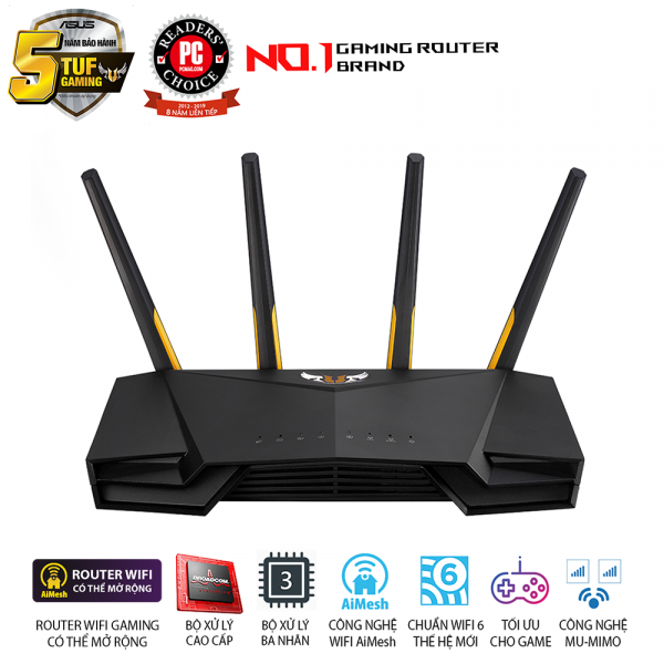 ASUS TUF GAMING AX3000 (Gaming Router) Wifi AX3000 2 băng tần, router WiFi gaming có thể mở rộng, Wifi 6 (802.11ax), AiMesh WIFI Mesh, MU-MIMO, AiProtection, USB 3.1