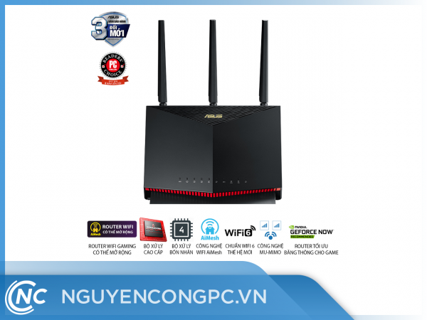 ASUS RT-AX86U (Gaming Router) Wifi AX5700 2 băng tần, router WiFi có thể mở rộng, Wifi 6 (802.11ax), AiMesh 360 WIFI Mesh, AiProtection, USB 3.1