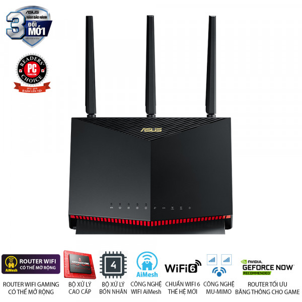 ASUS RT-AX86U (Gaming Router) Wifi AX5700 2 băng tần, router WiFi có thể mở rộng, Wifi 6 (802.11ax), AiMesh 360 WIFI Mesh, AiProtection, USB 3.1