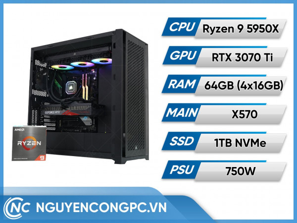 Bộ Máy Tính AMD Ryzen 9 5950X | RTX 3070 Ti | RAM 64GB