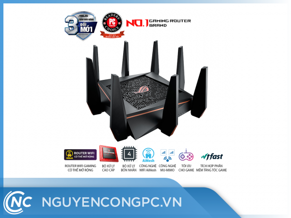 ASUS ROG Rapture GT-AC5300 (Gaming Router) AC5300 router WiFi gaming có thể mở rộng, WTFast, AiMesh 360 WIFI Mesh, 3 băng tần, chipset Broadcom, AiProtection, USB 3.0