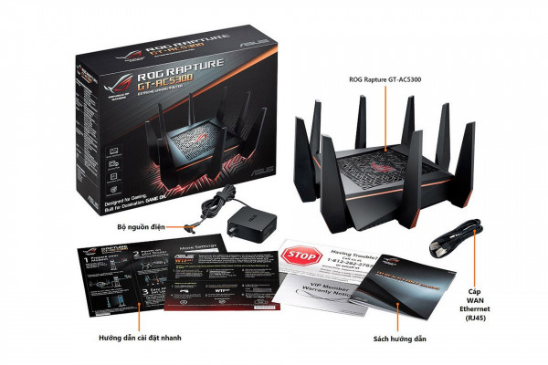 ASUS ROG Rapture GT-AC5300 (Gaming Router) AC5300 WTFast, AiMesh 360 WIFI Mesh, 3 băng tần, chipset Broadcom, AiProtection, USB 3.0