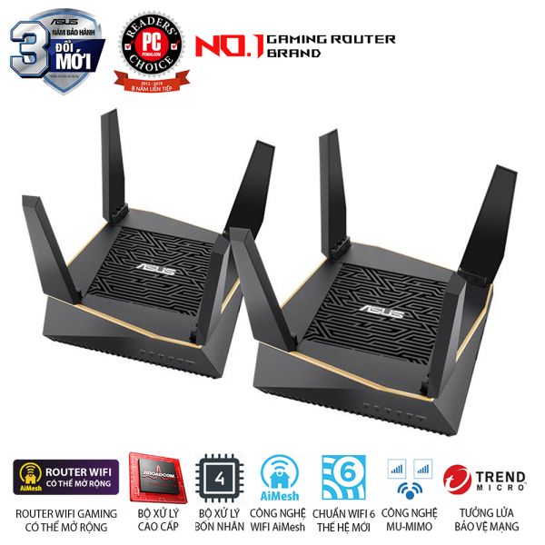 ASUS RT-AX92U 2 Pack (AiMesh Router) Wifi AX6100 2 băng tần, router WiFi có thể mở rộng, Wifi 6 (802.11ax), AiMesh 360 WIFI Mesh, AiProtection, USB 3.1