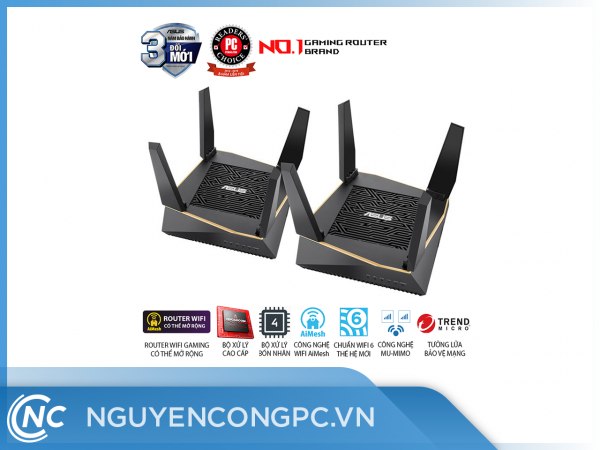 ASUS RT-AX92U 2 Pack (AiMesh Router) Wifi AX6100 2 băng tần, router WiFi có thể mở rộng, Wifi 6 (802.11ax), AiMesh 360 WIFI Mesh, AiProtection, USB 3.1