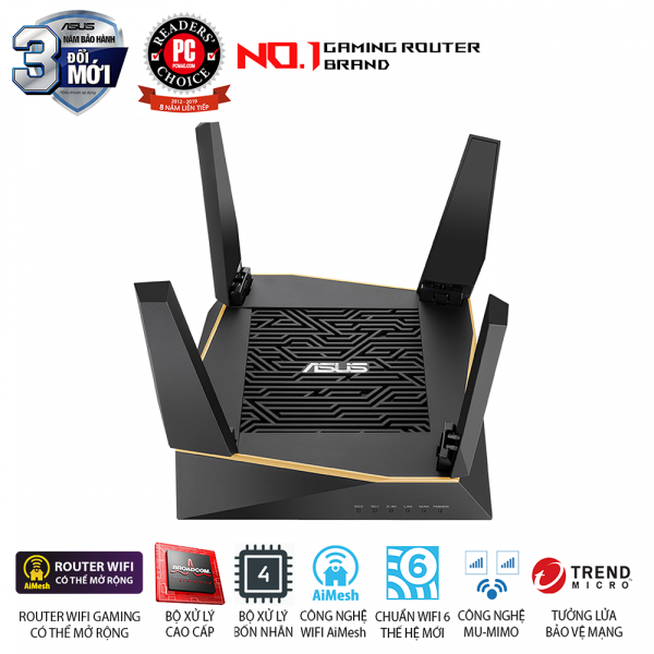 ASUS RT-AX92U 1 Pack (AiMesh Router) Wifi AX6100 router WiFi có thể mở rộng, 2 băng tần, Wifi 6 (802.11ax), AiMesh 360 WIFI Mesh, AiProtection, USB 3.1