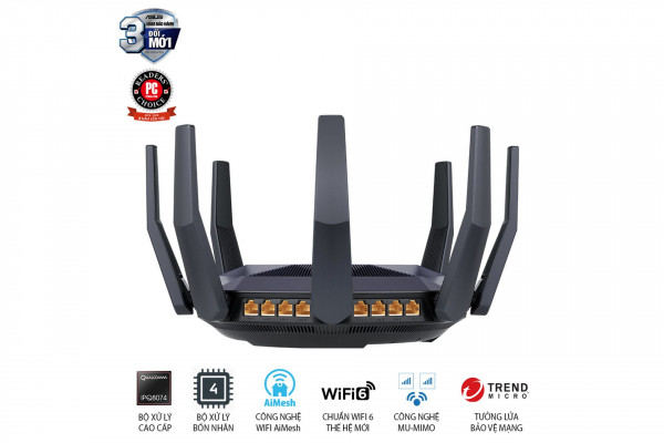 ASUS RT-AX89X (Gaming Router) Wifi AX6000 2 băng tần, router WiFi có thể mở rộng, Wifi 6 (802.11ax), AiMesh 360 WIFI Mesh, AiProtection Pro, OFDMA, Cổng 10G
